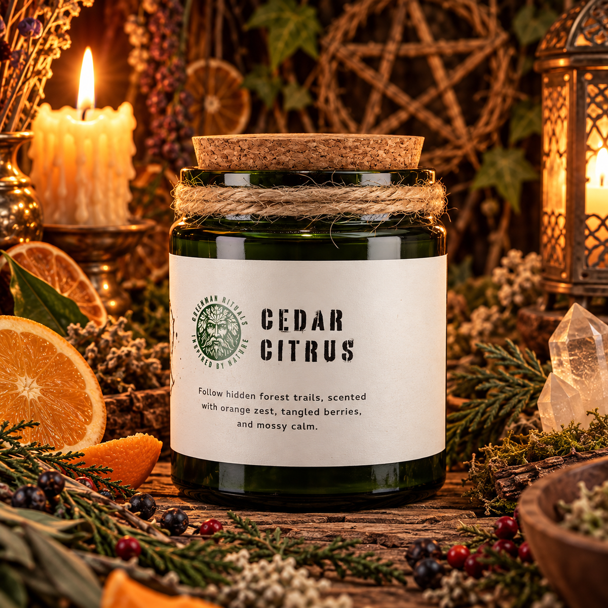 Candela di Soia con Stoppino in Legno – Cedro & Agrumi
