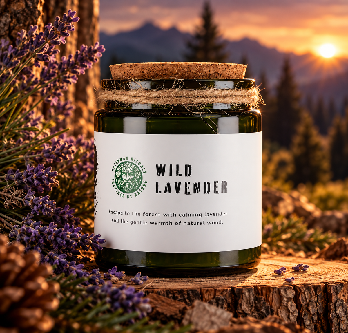 Candela di Soia con Stoppino in Legno – Lavanda Selvatica
