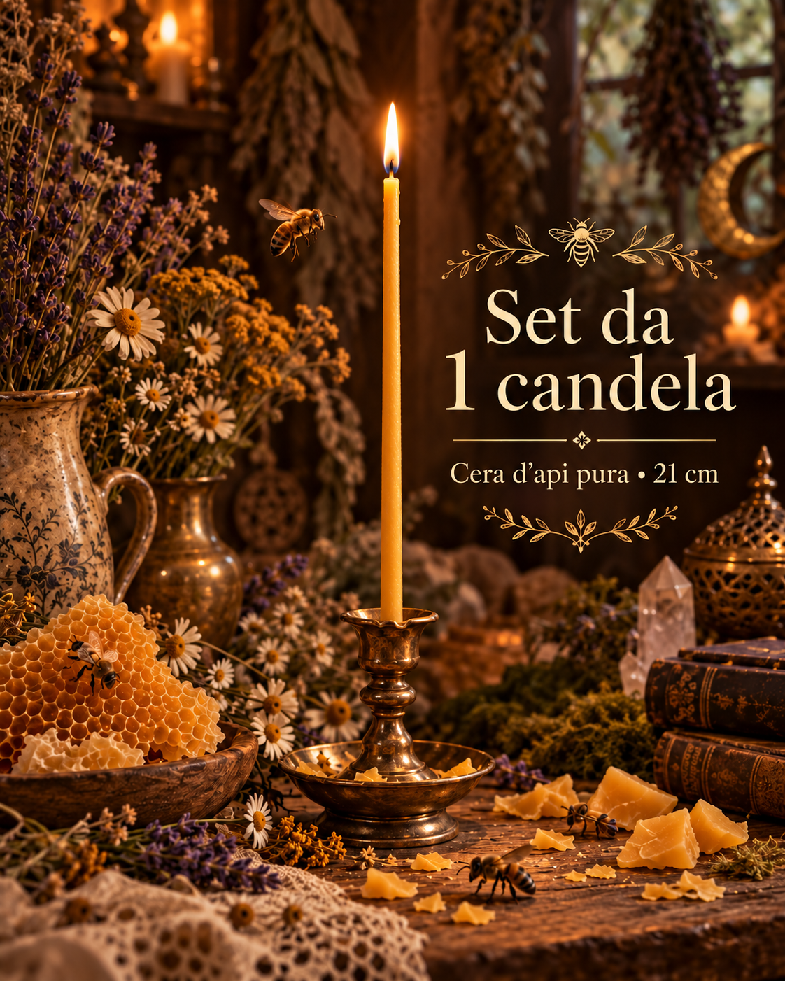 Candela Rituale in Cera D'api 100% -  21cm x0,7 mm