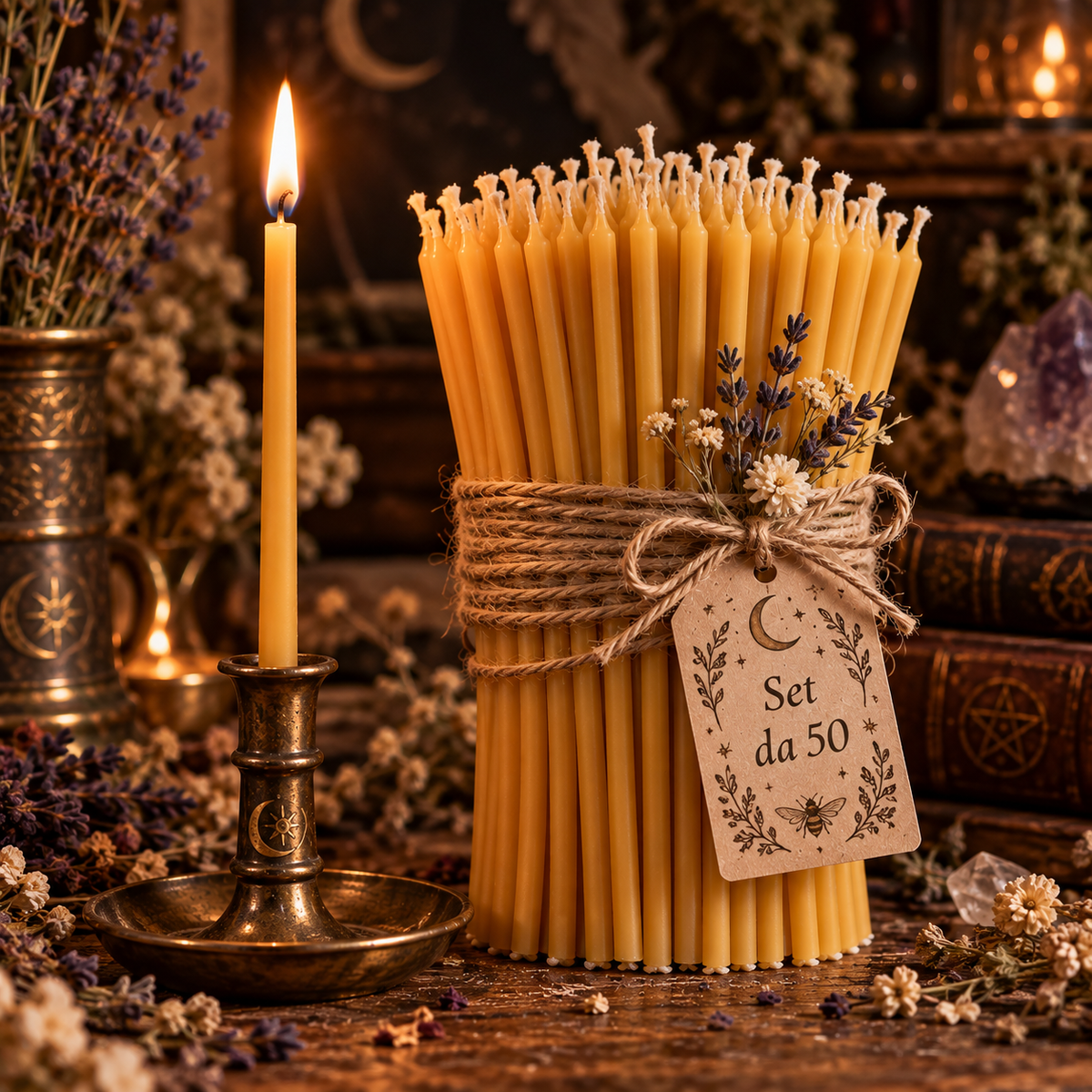 Set da 50 Candele Rituali in Cera D'api