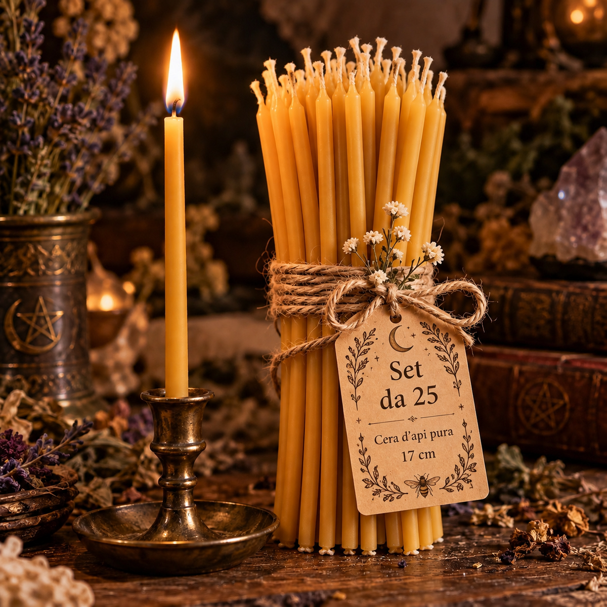 Set 25 Candele in Cera D'api 100% - 17cm x 0,6mm
