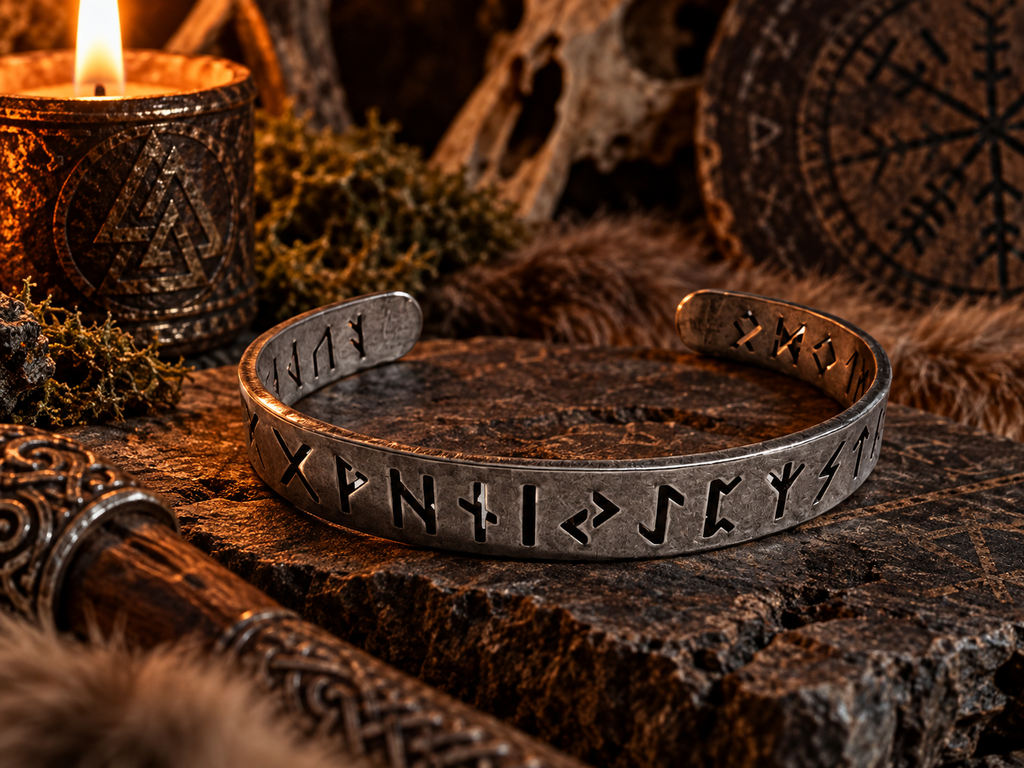 Bracciale rigido con  Rune - acciaio inossidabile