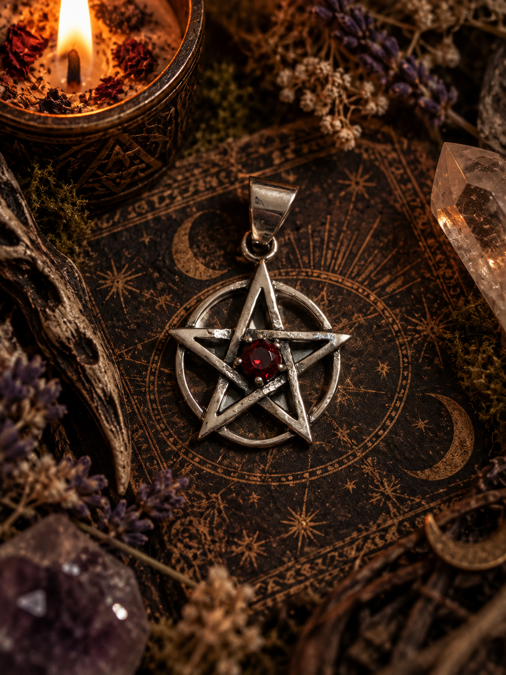 Piccolo pentacolo con zircone rosso - Argento 925