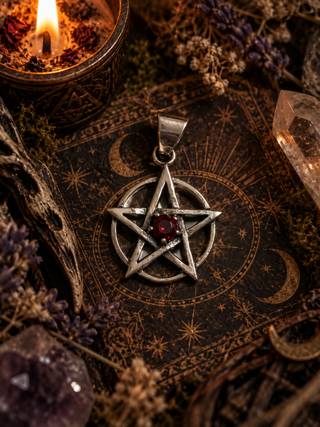 Piccolo pentacolo con zircone rosso - Argento 925