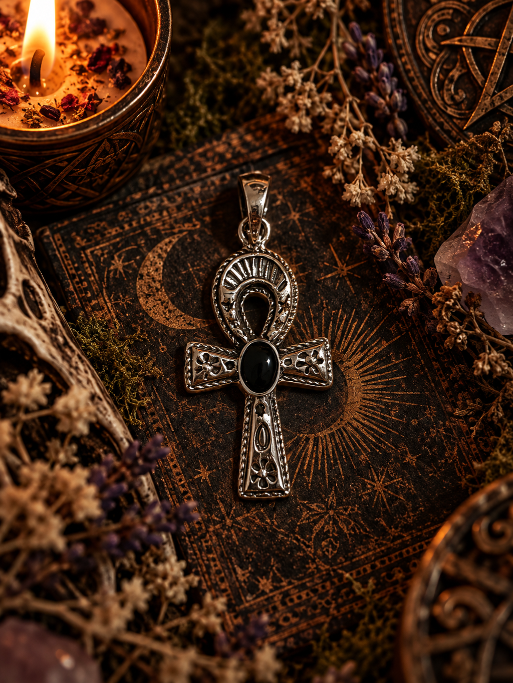 Ciondolo Ankh con Onice nera - Argento 925