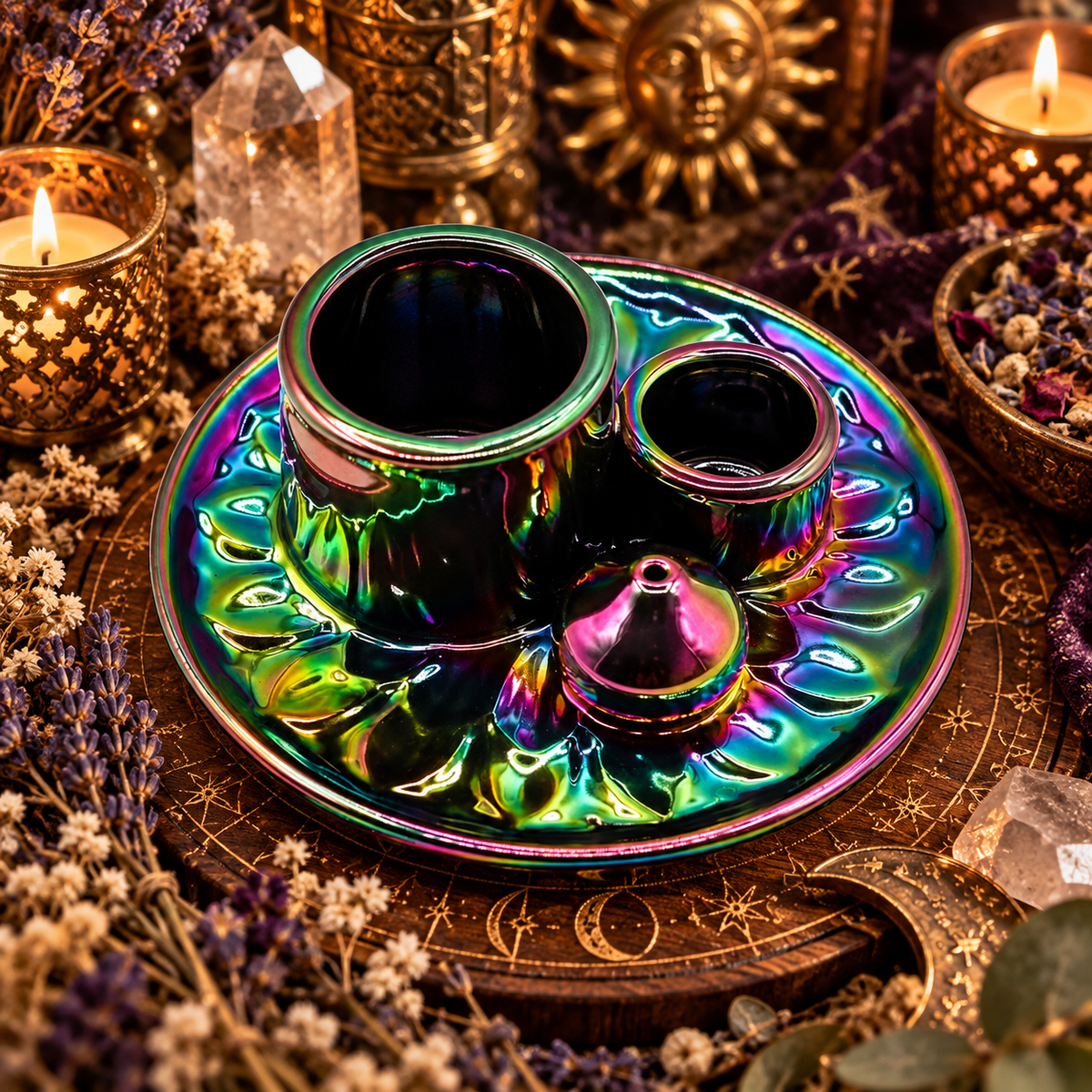 Trio Portaincenso Smudge e Palo Santo -  Mandala Arcobaleno