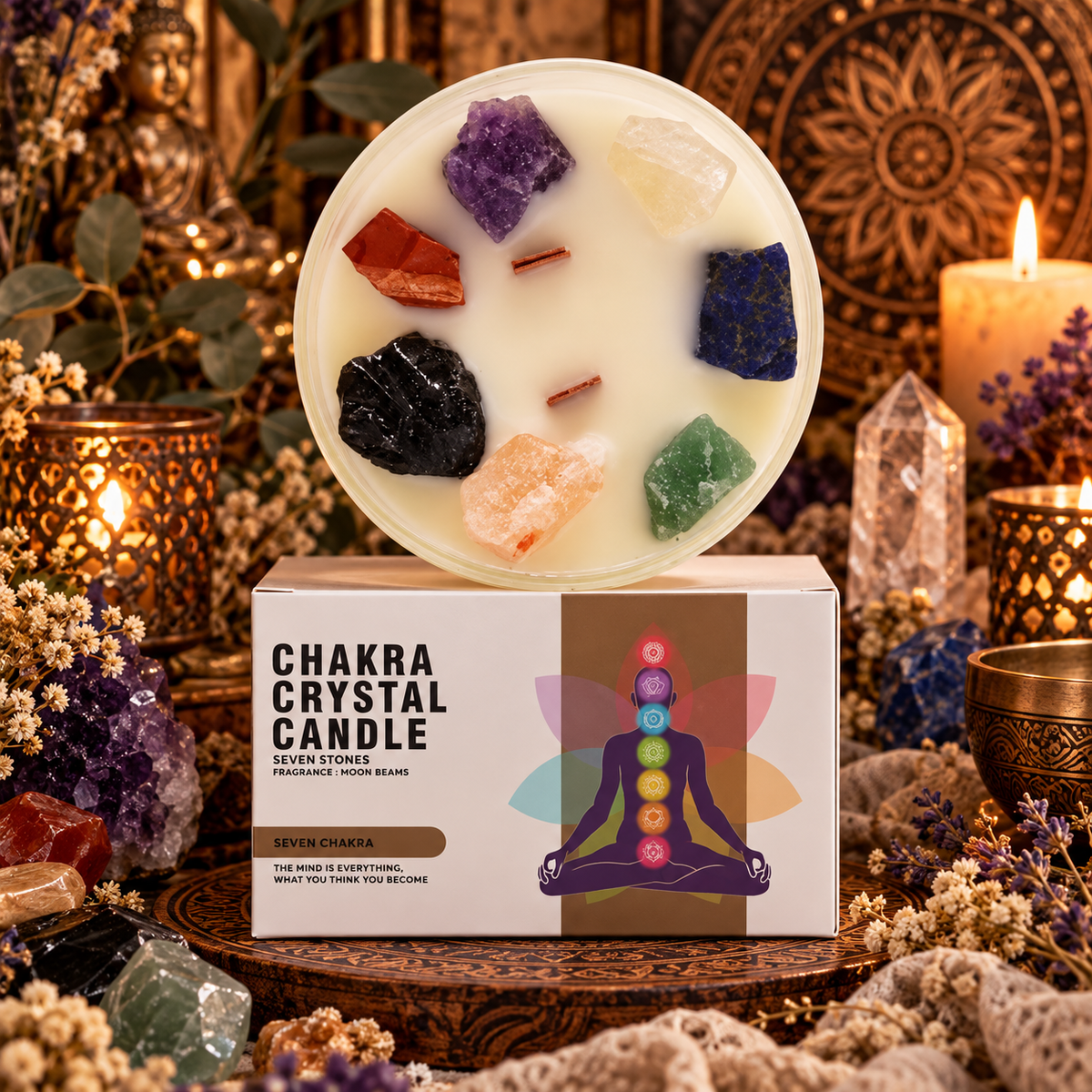 Candela Cristallo Chakra Grande - Sette Chakra
