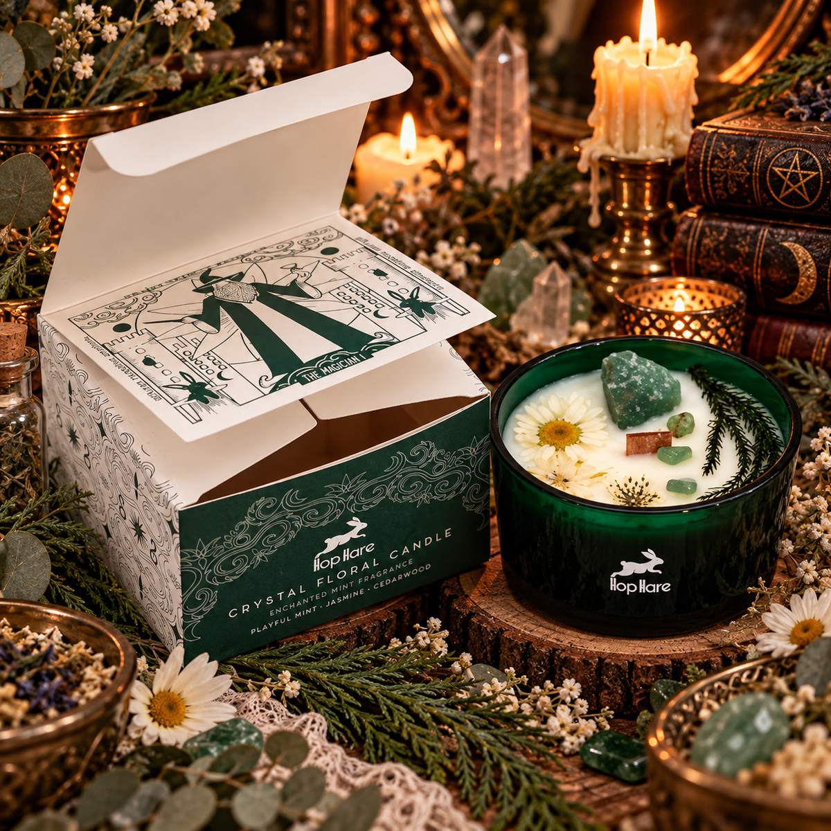 Candele Hop Hare con Fiori e Cristalli - Il Mago