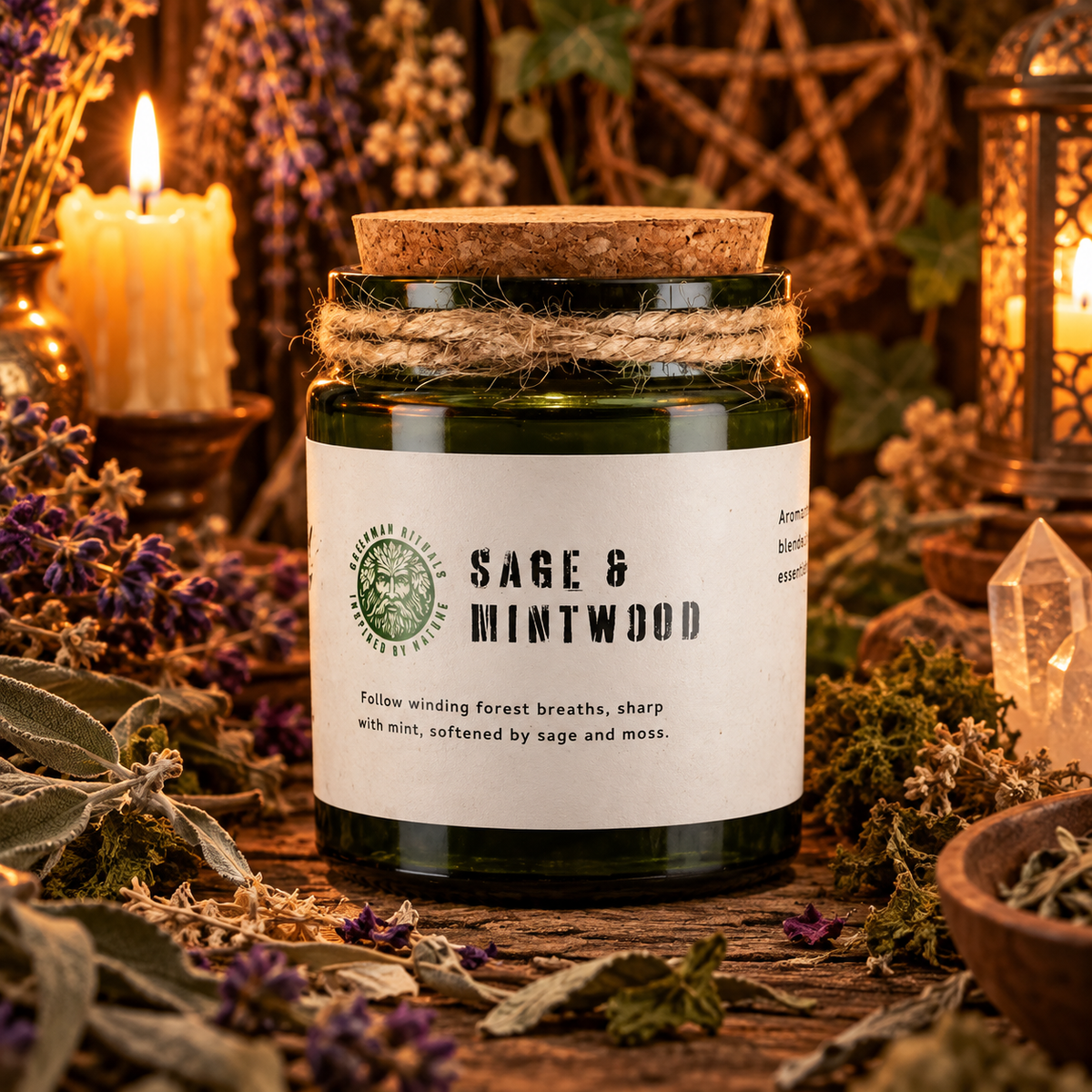 Candela di Soia con Stoppino in Legno – Salvia & Mintwood
