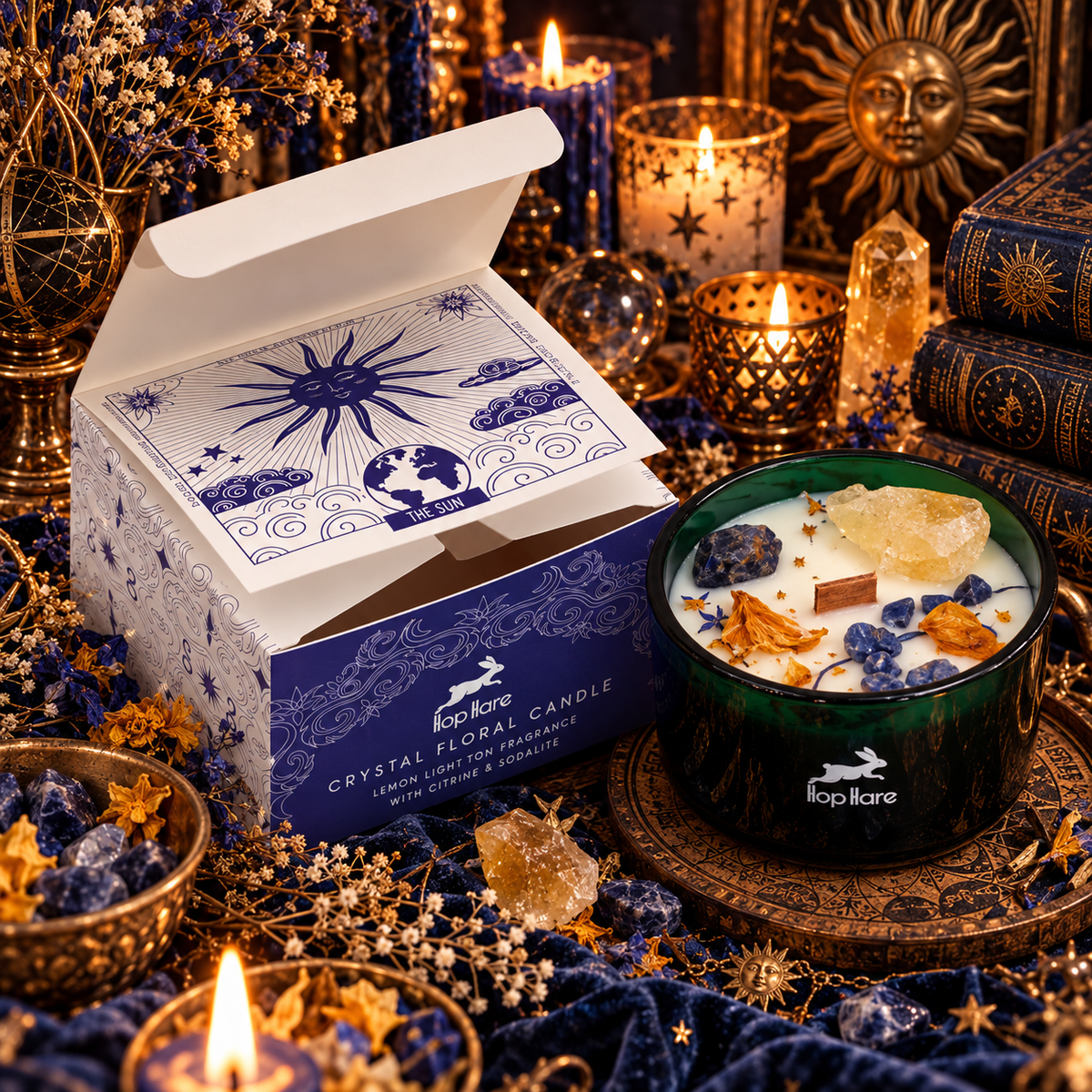 Candele Hop Hare con Fiori e Cristalli - il Sole