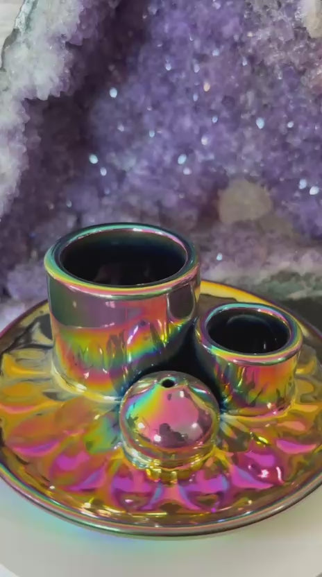 Trio Portaincenso Smudge e Palo Santo -  Mandala Arcobaleno